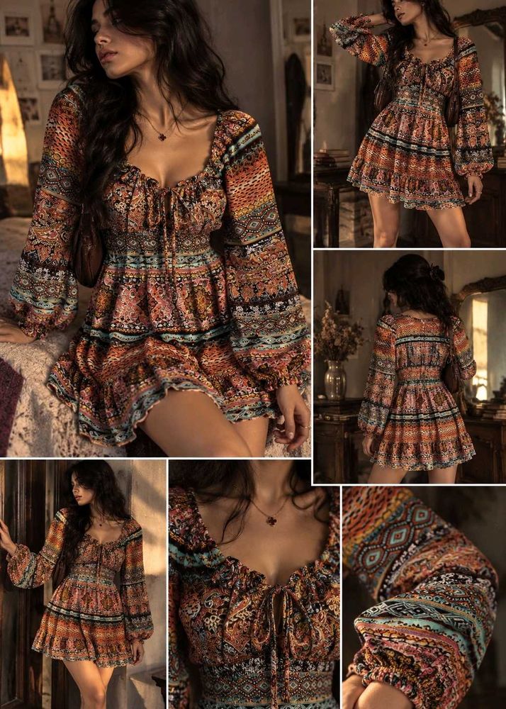 3229.. Bohemian Print Tiered Dress