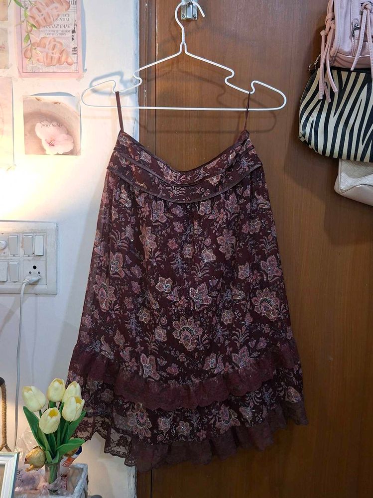 Bohemian Floral Print Midi Skirt