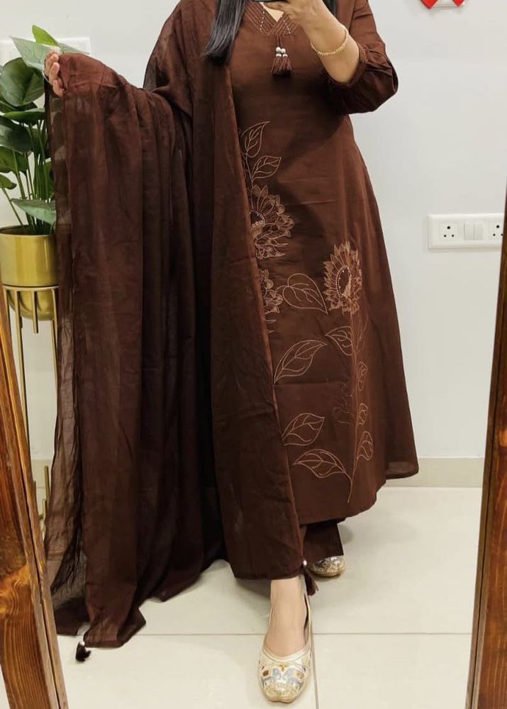 Elegant Brown Kurta Set with Dupatta