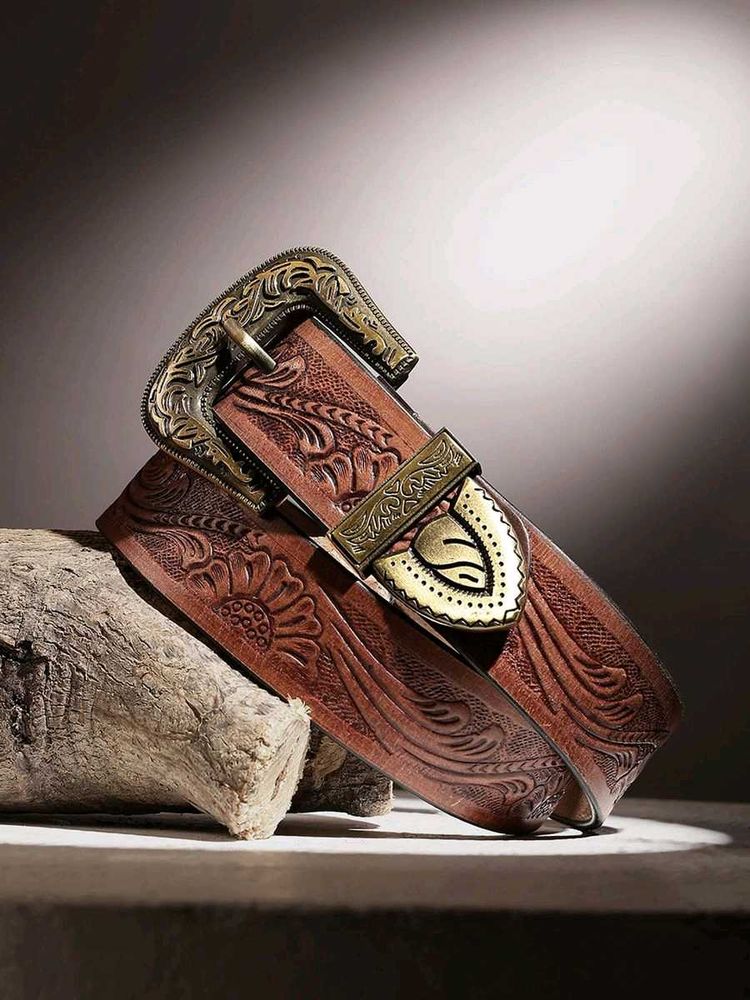Western Style Embossed Leather Belt