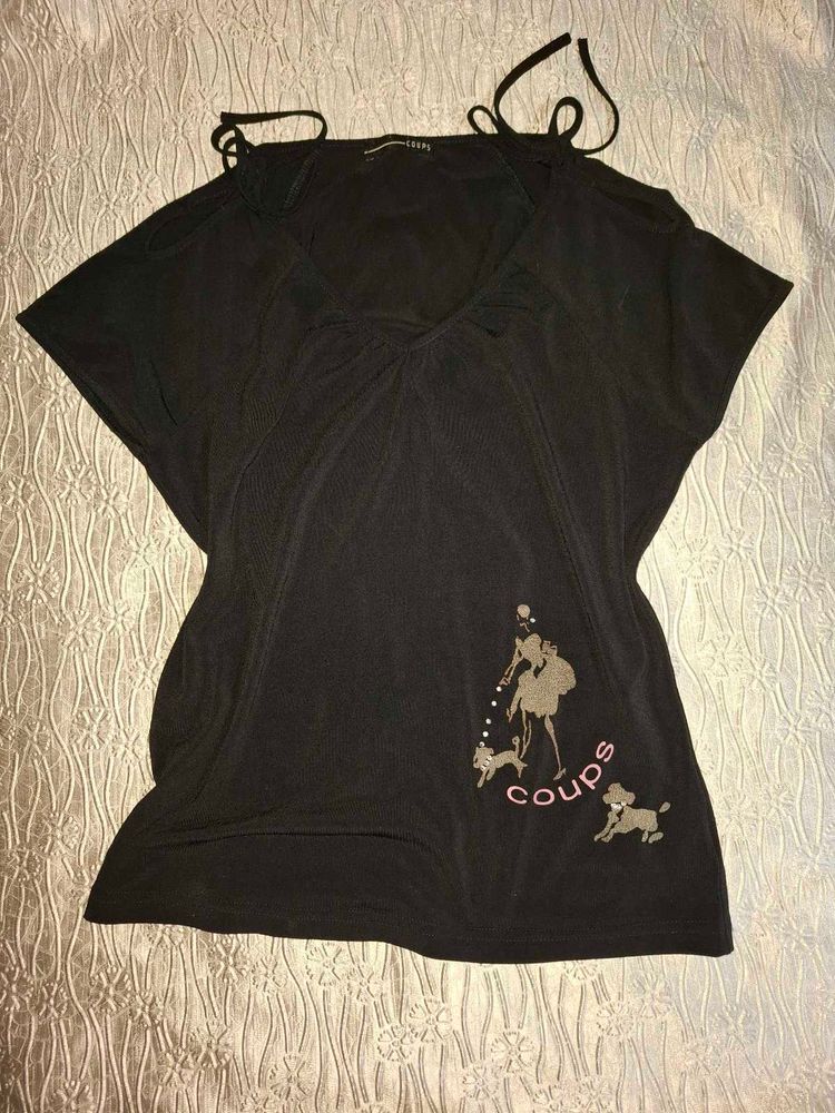 Cute Black Top with Dog Graphic