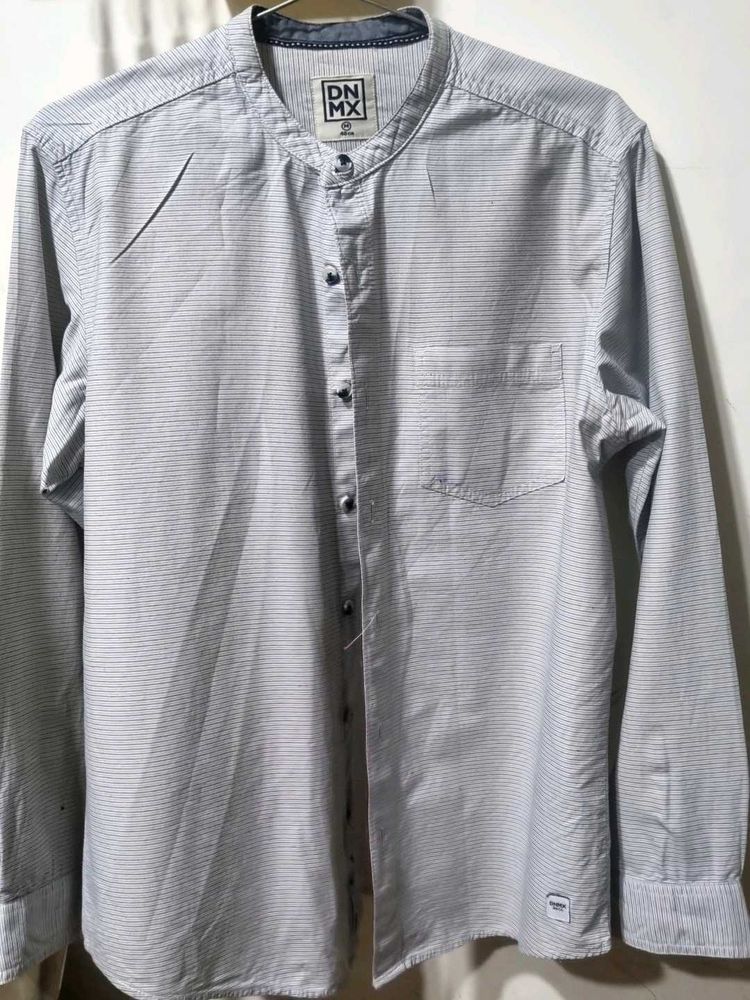 Men's Striped Band Collar Shirt