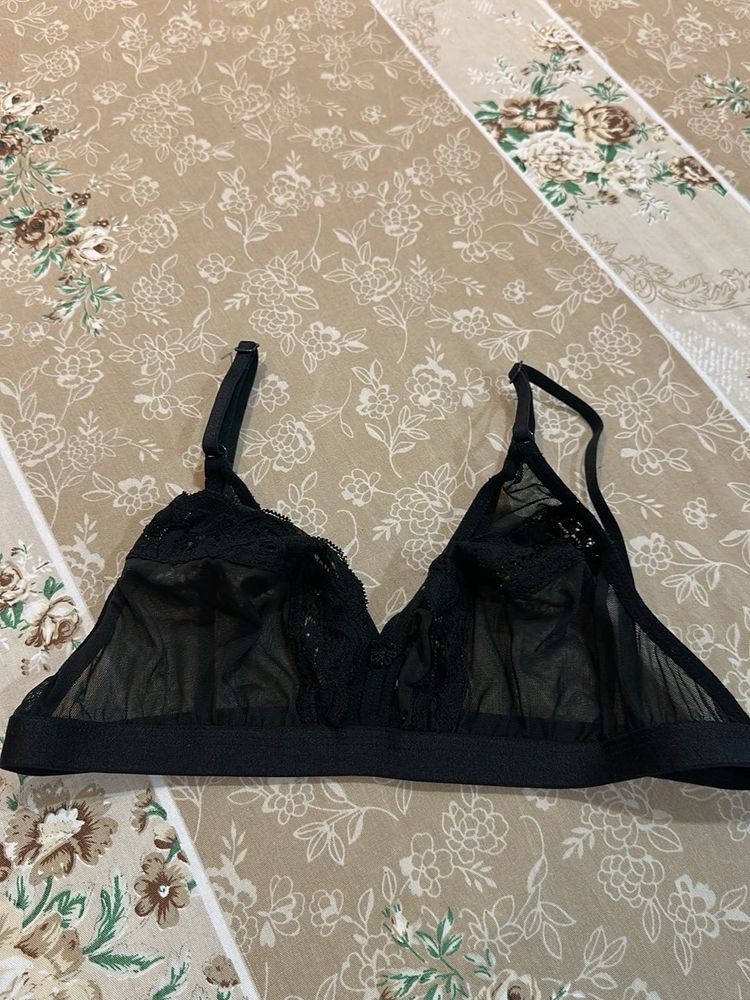 Sheer Black Lacy Bralette- 34 B
