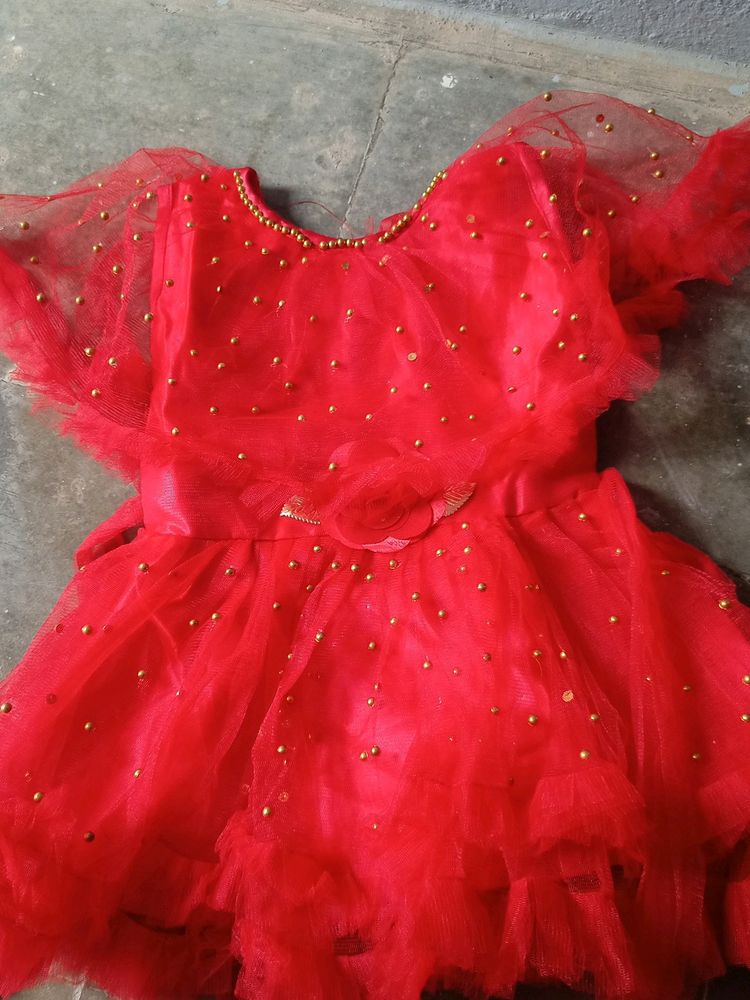 Girls Maroon Net Frock