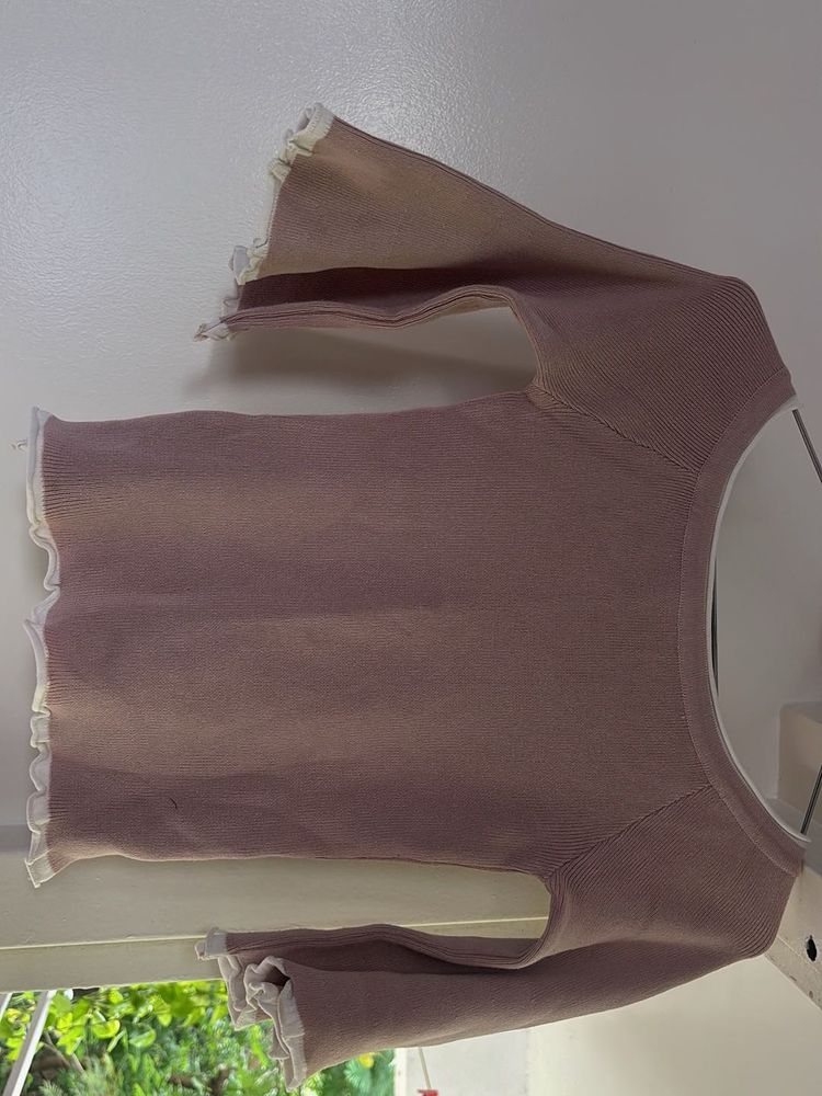 Mauve Ruffle Trim Top