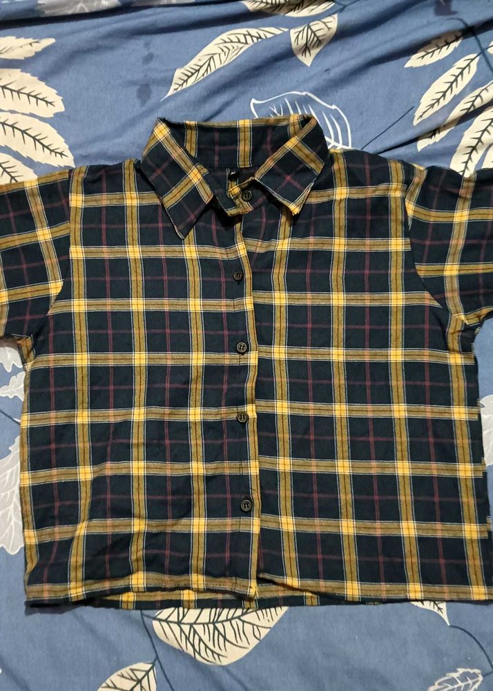 Plaid Cotten mix Crop Top Shirt