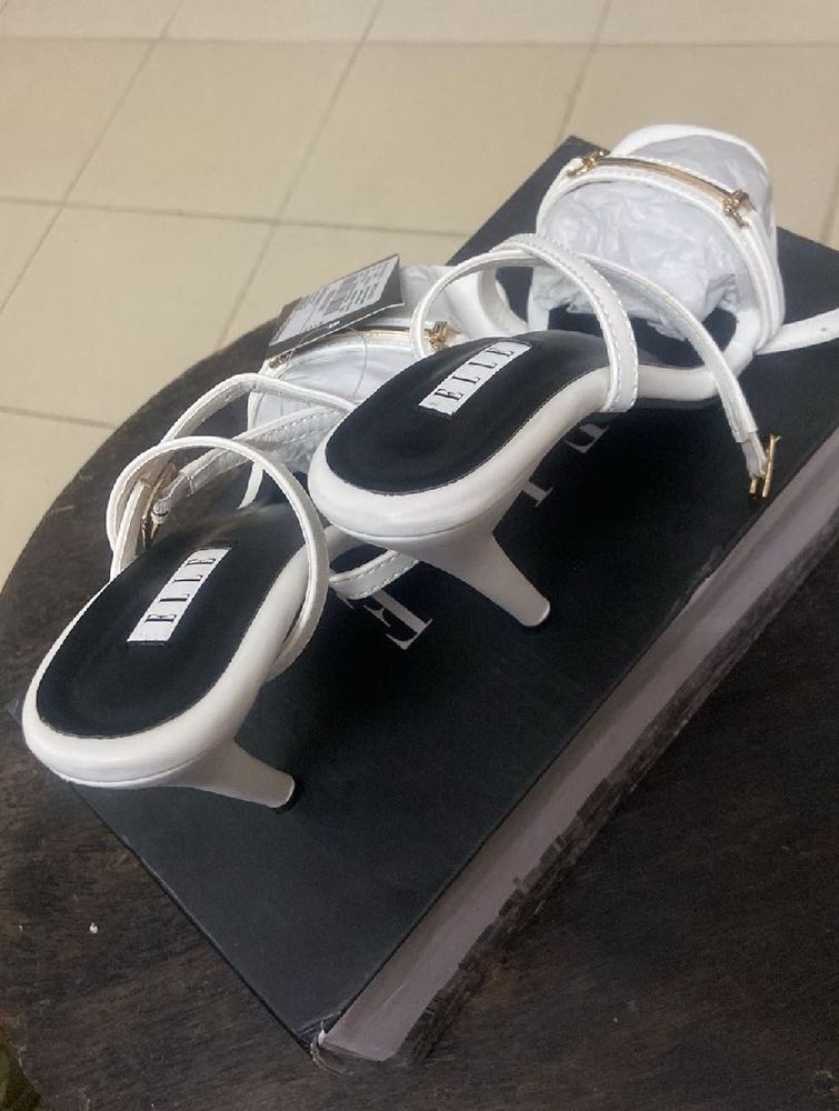 Elle White Strappy Heeled Sandals