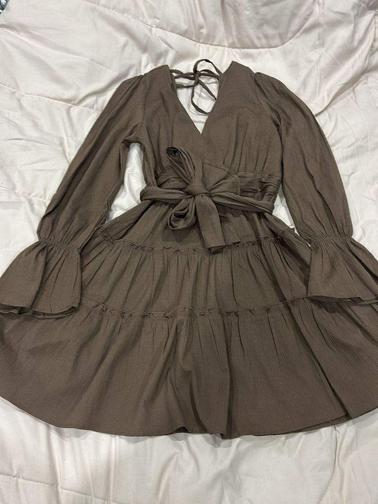 Chic Brown Tiered Mini Dress
