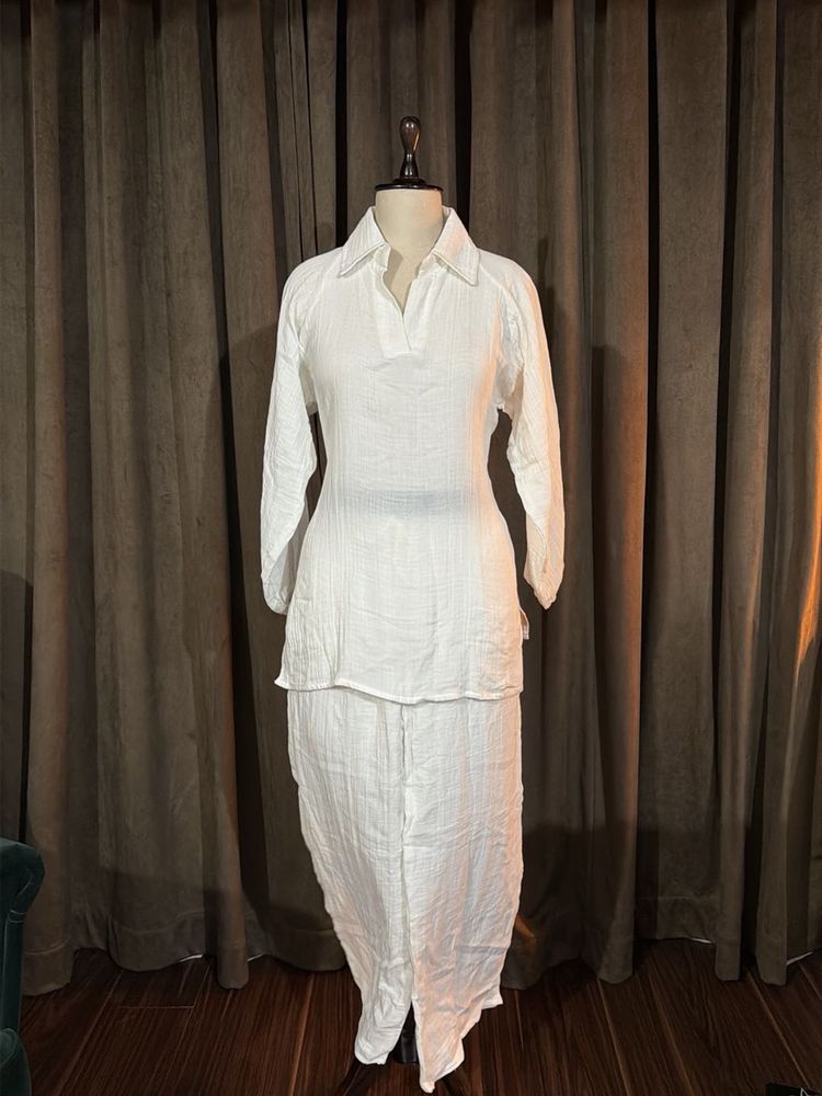 White Cotton Kurta Set