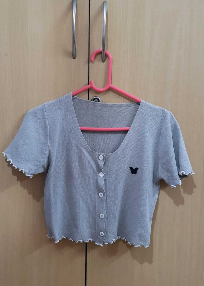 Cute Butterfly Embroidered Crop Top