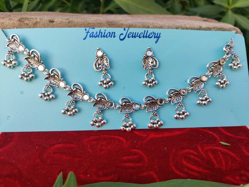 Oxidized Silver Necklace &amp; Earring Set