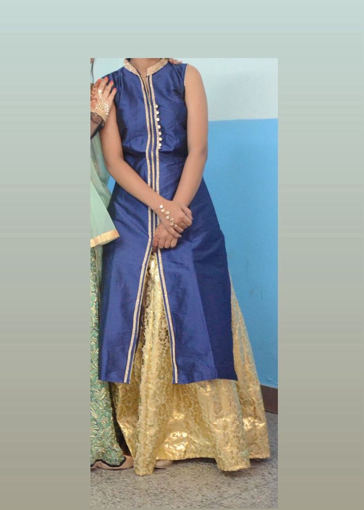 Elegant Royal Blue &amp; Gold Ethnic Dress