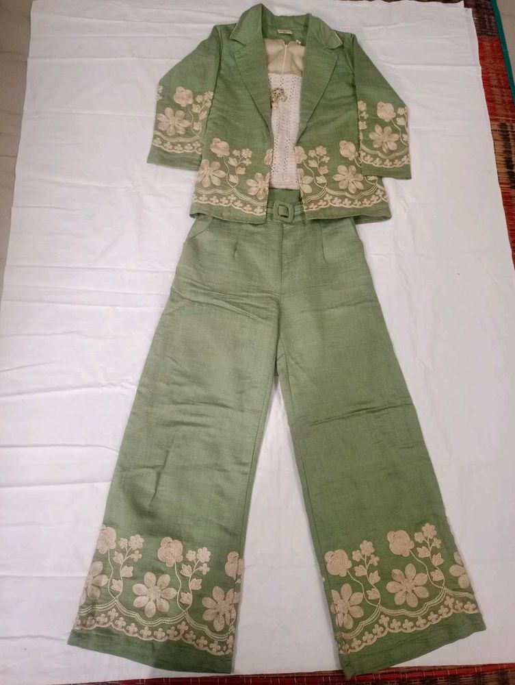 Embroidered Green Western Wear Dress