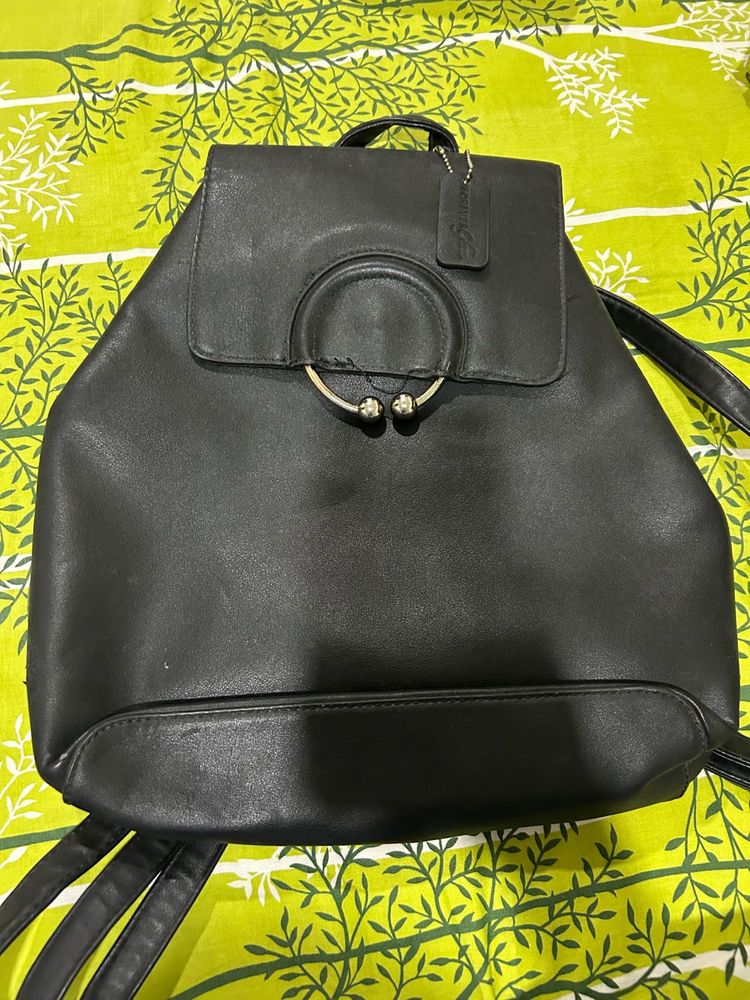 Chic Black Faux Leather Backpack