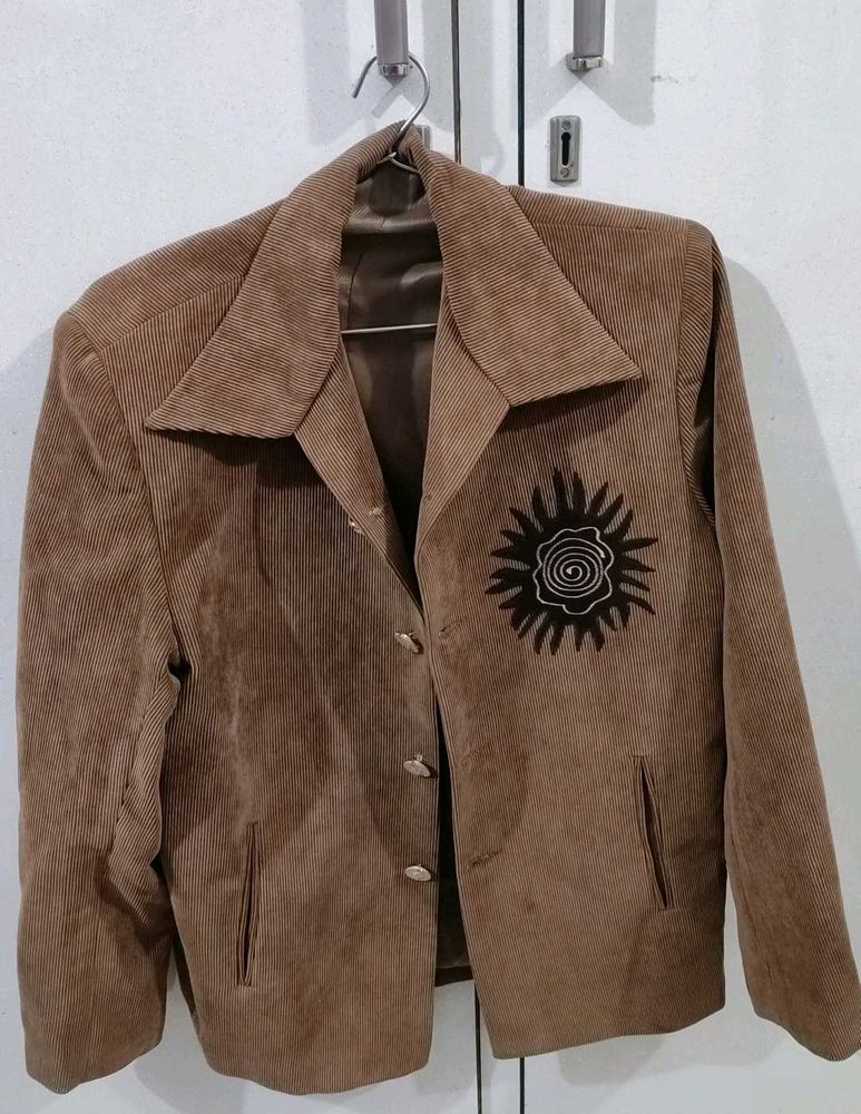 Brown Corduroy Blazer with Sun Design
