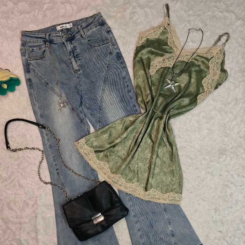 Y2K Green Lace Trim Camisole