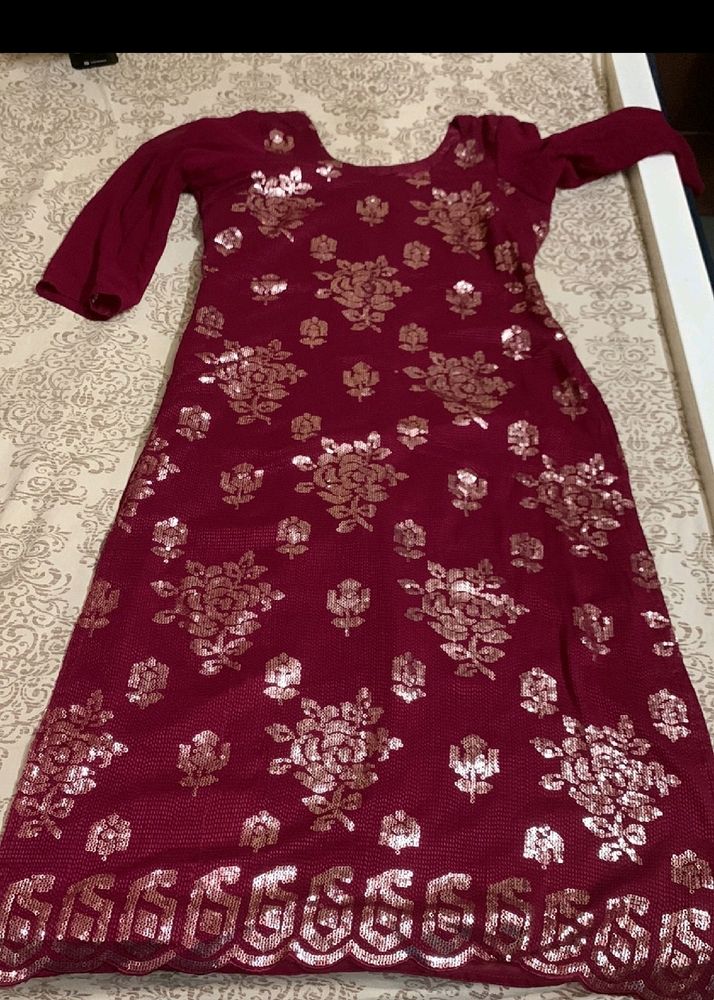Burgundy Sequin Embellished Dress