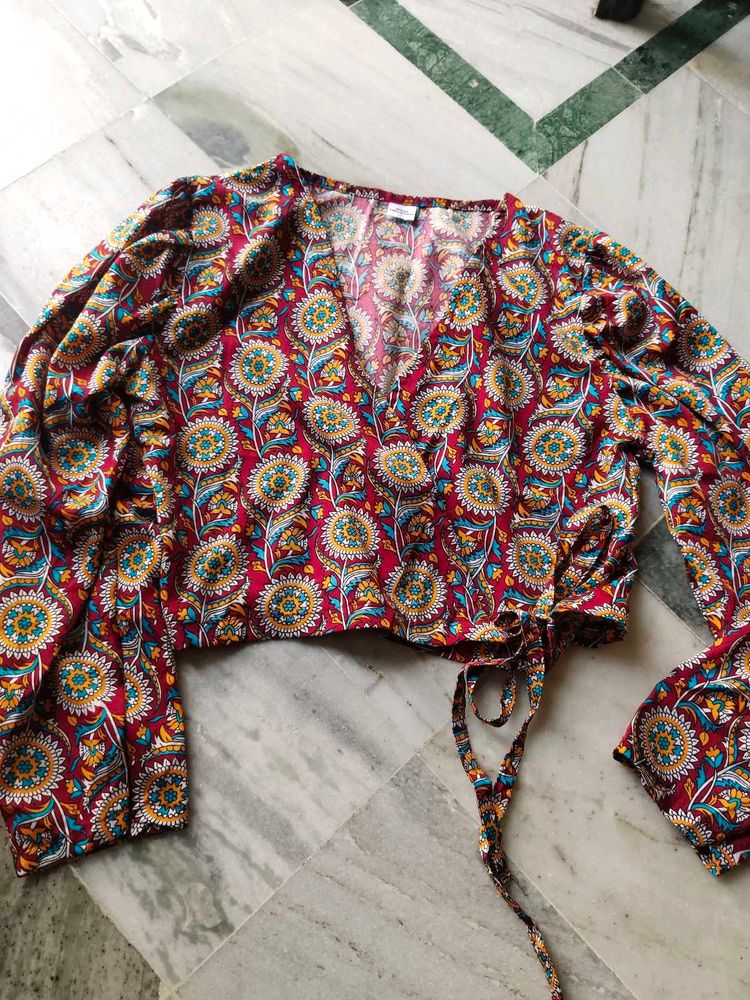 Bohemian Print Wrap Crop Top