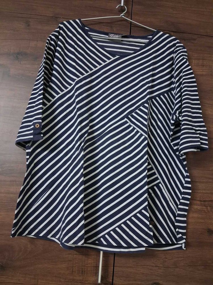 Striped Navy Blue V-Neck Top