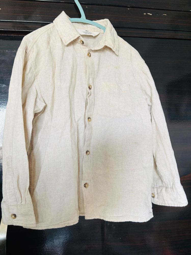 H&amp;M Cream Linen Button-Up Shirt