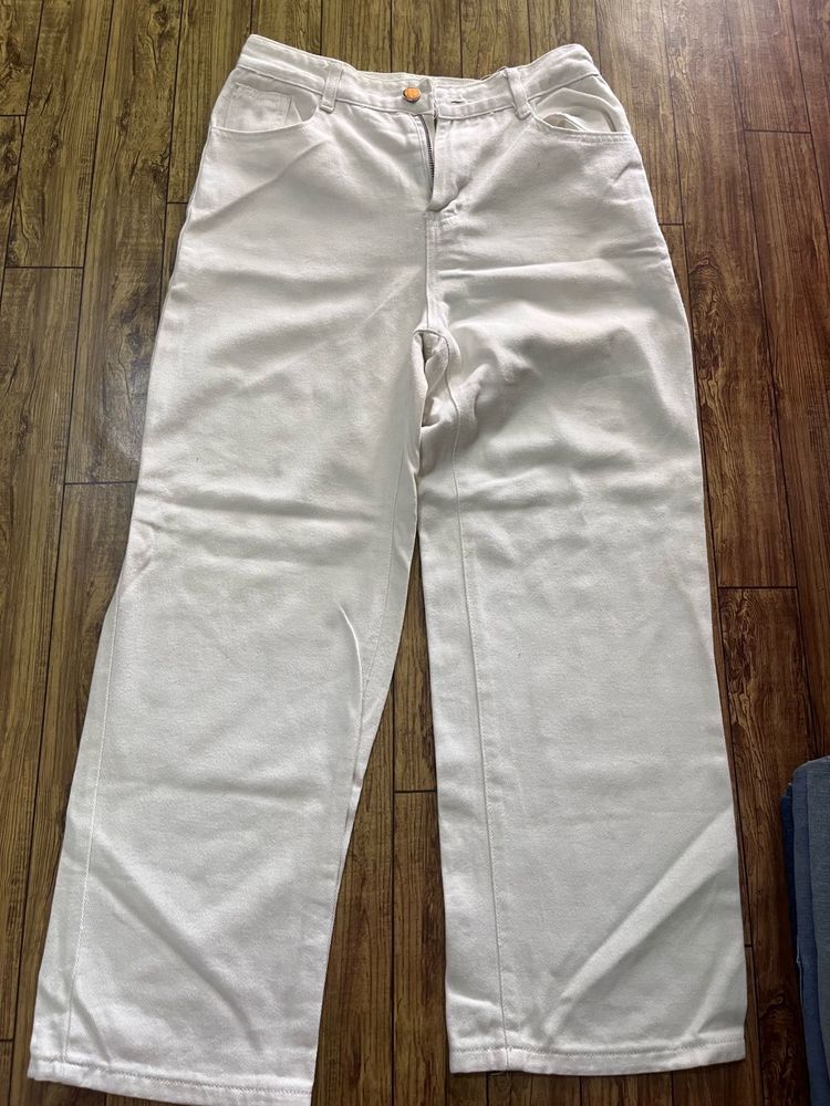 Cream Wide Leg Jeans