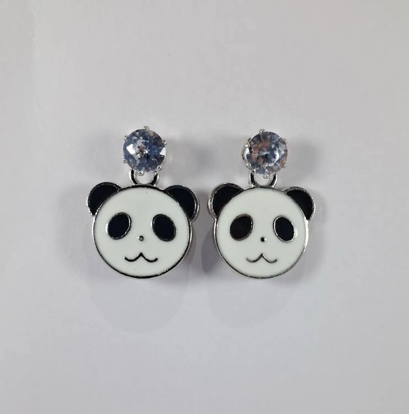 2 Pair Korean Panda Earrings with Crystals