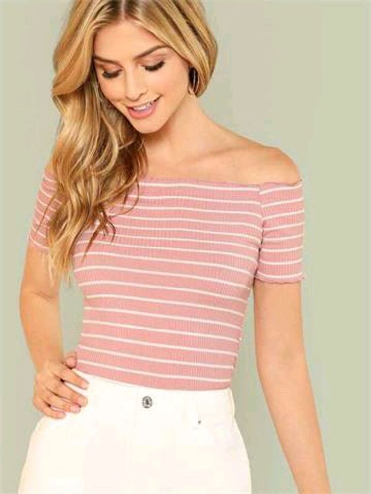 Peach Striped Off-Shoulder Top