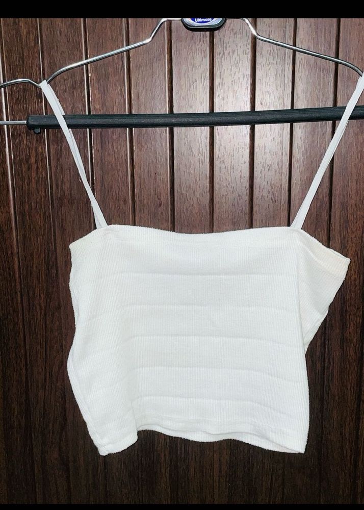 White Ribbed Cropped Cami Top