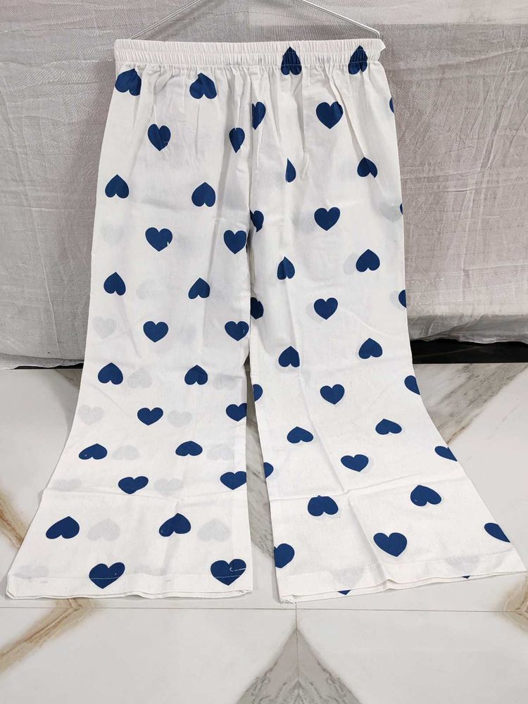 White Palazzo Pants with Blue Hearts