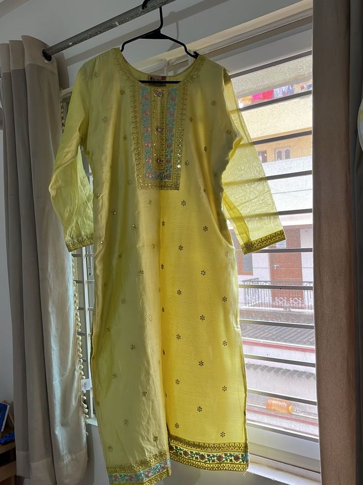 Yellow Embroidered Kurta