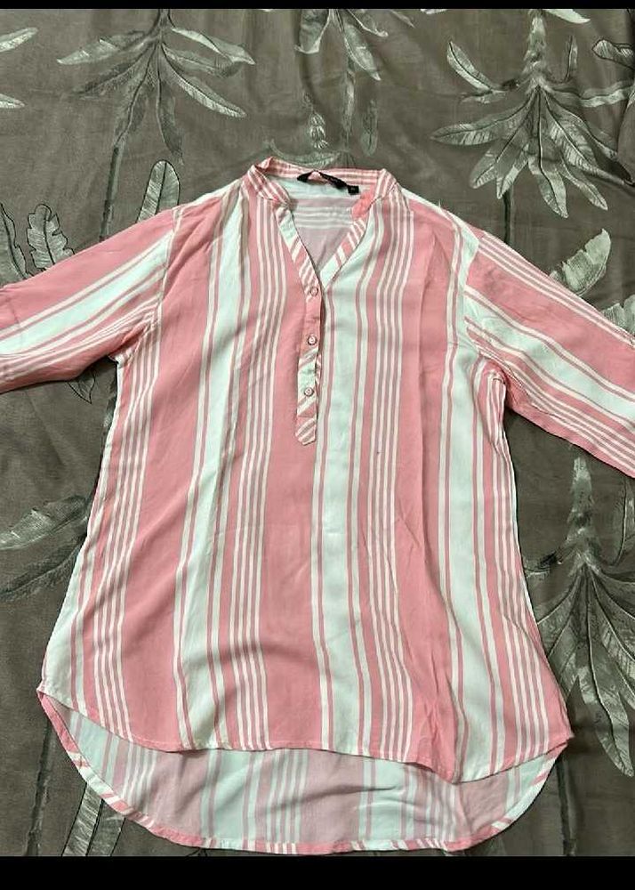 Chic Pink &amp; White Striped Kurta Top