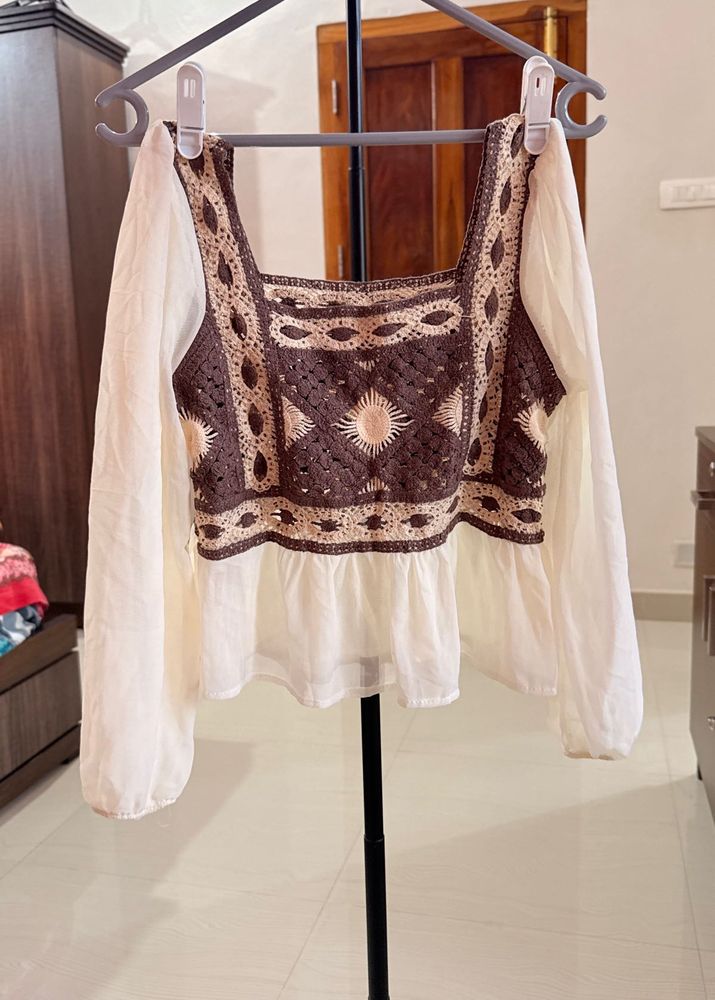 Crochet Detail Peplum Top
