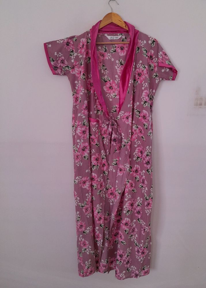 Pink Floral Printed Night Wear Maxi (Women's)
