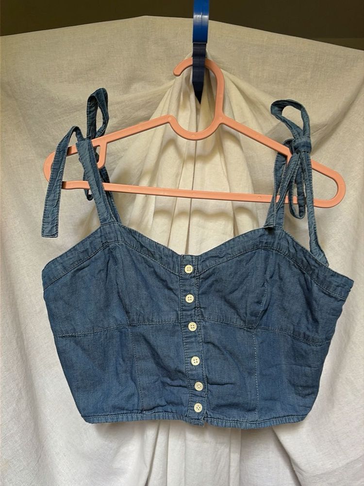 Max Denim Crop Top with Tie Straps