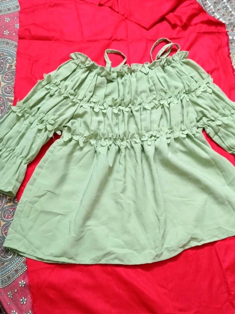 Ruffled Off-Shoulder Bell Sleeve Top