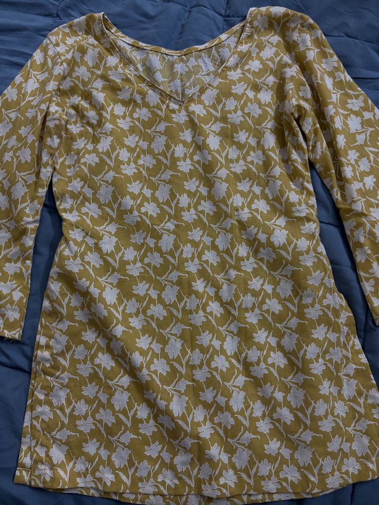 Yellow Floral Print Kurta