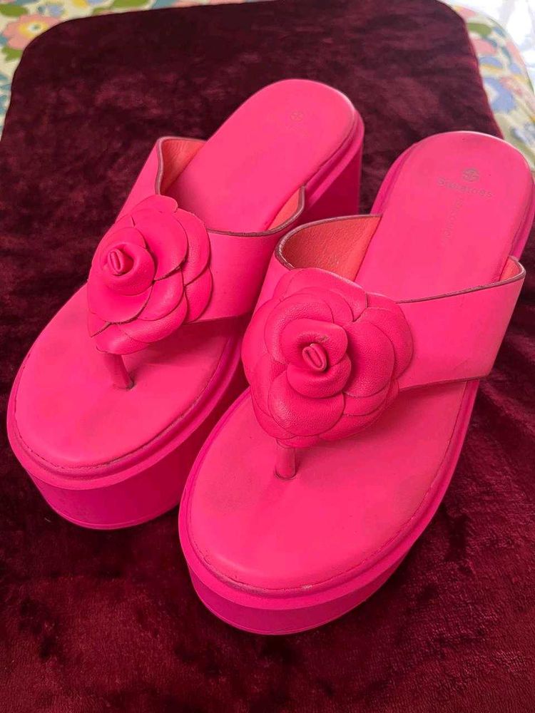 NoHot Pink Platform Flip Flops