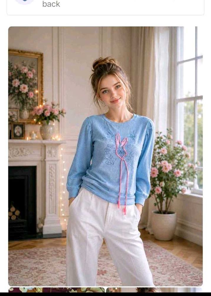 Light Blue Long Sleeve Top with Bunny Detail