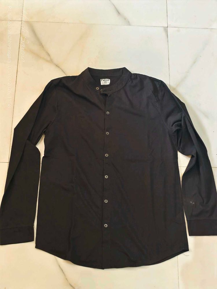 Men's Black Band Collar Shirt