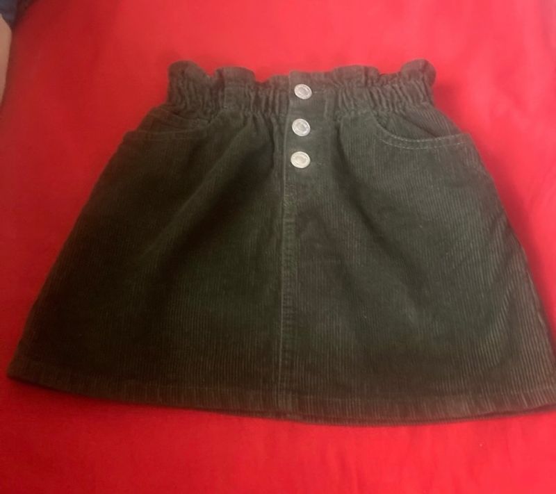 Zara Green Corduroy Elastic Waist skirt f
