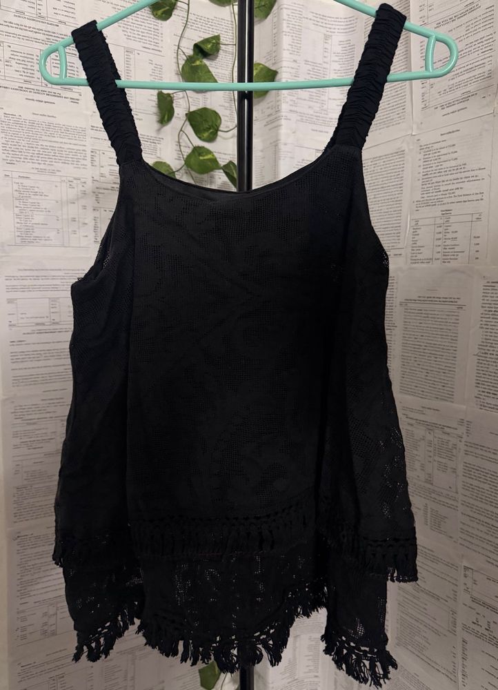 Black Lace Trim Tank Top (S)