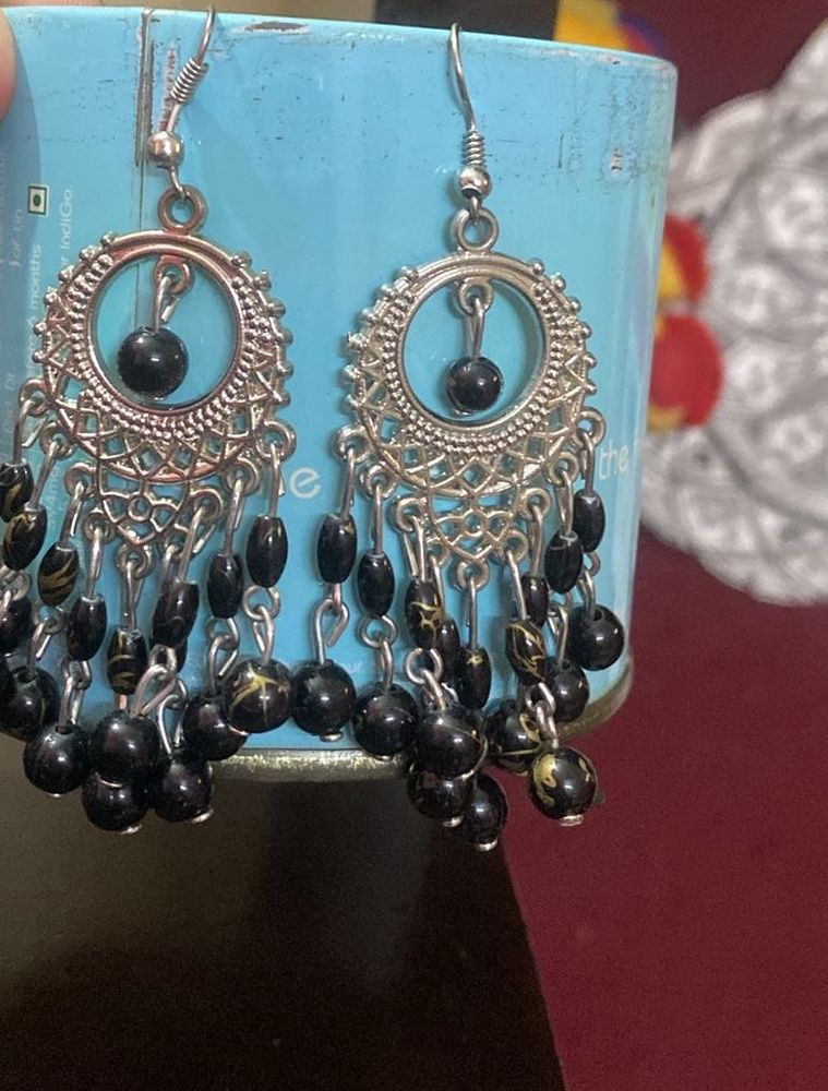 Bohemian Black Beaded Chandelier Earrings