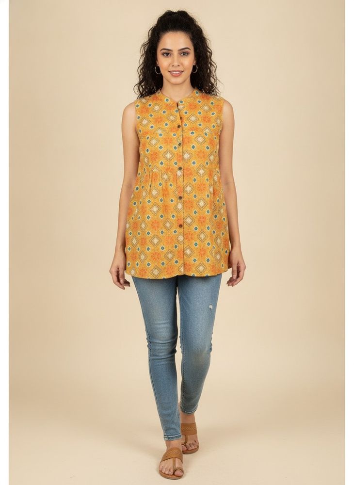 Vibrant Printed Sleeveless Kurta top
