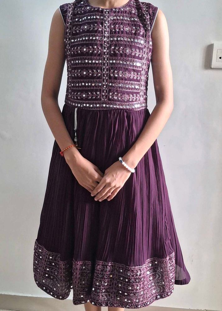 Embroidered Purple Kurta with Mirror Work