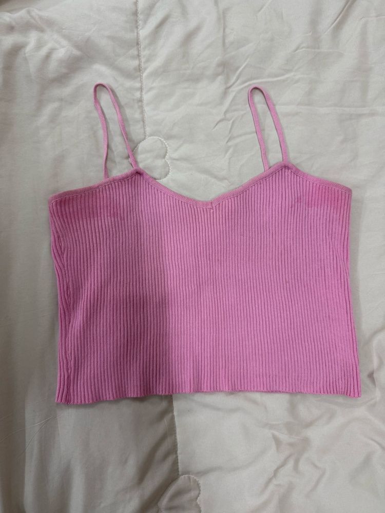 Cute Pink Ribbed Cami Top