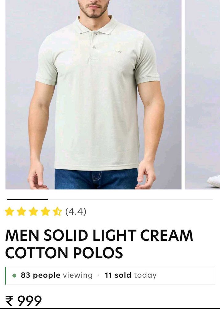Men's Light Cream Cotton Polo T-Shirt