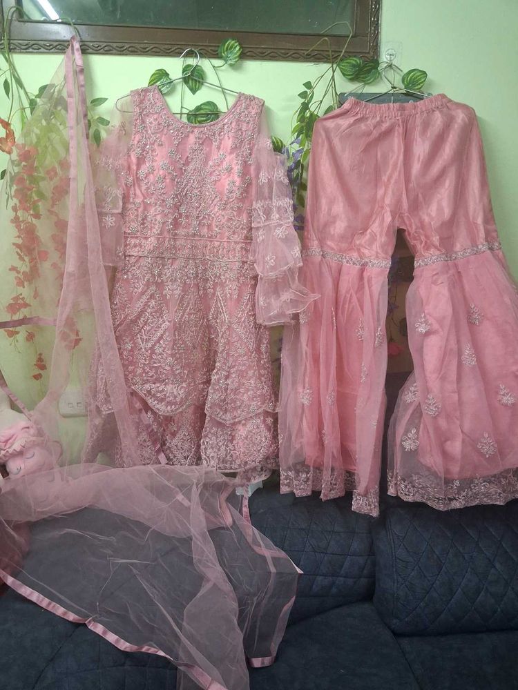 Elegant Pink Embellished Kurta Set with Dupatta