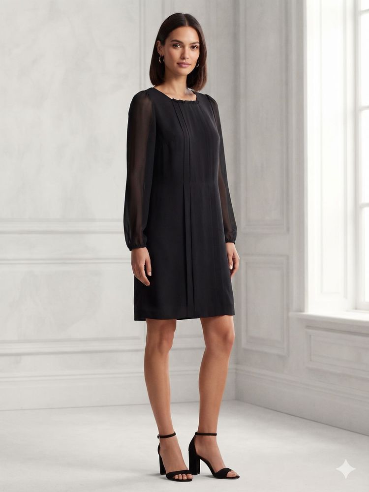 Length-35,,Classic Black Long Sleeve Mini Dress