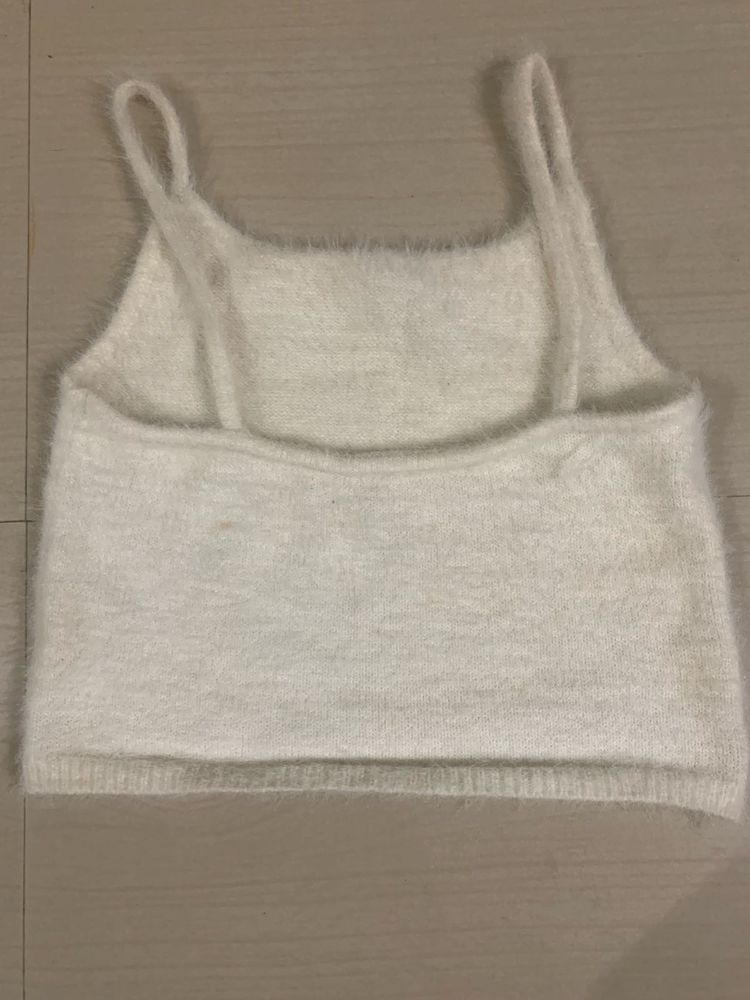 Cozy Fuzzy White Camisole Top