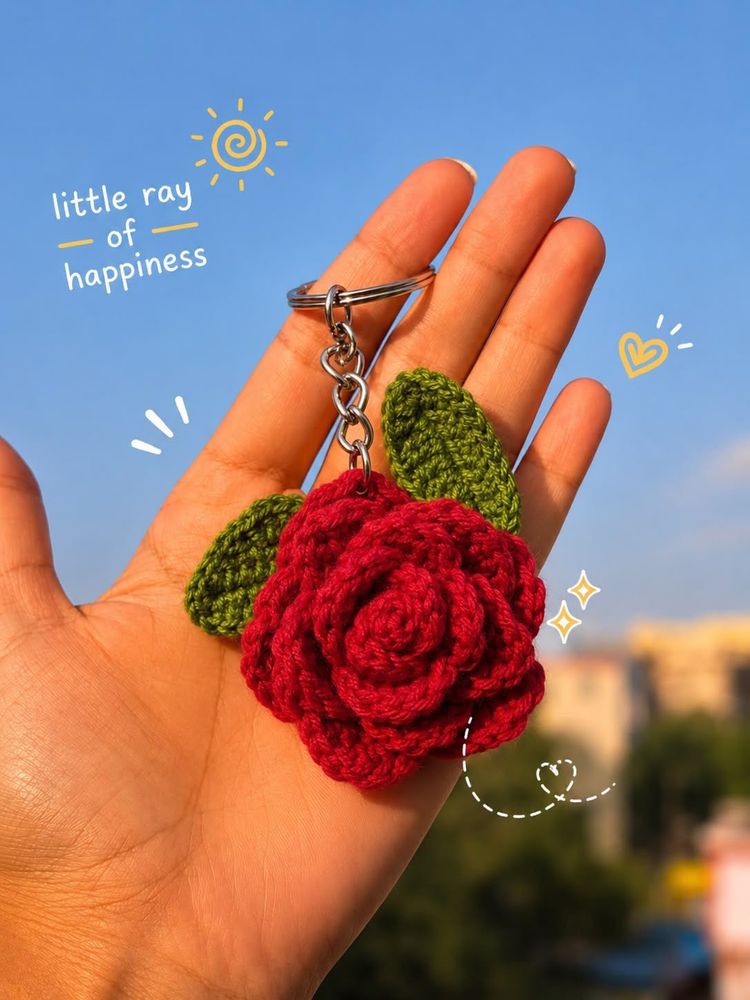 Handmade Crochet Rose Keychain